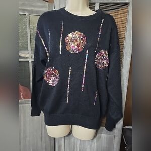 Vintagr Black Women's Sweater, Sequined, Sz MEDIUM